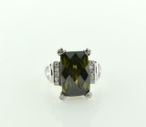 Sterling Silver Ring with Olive Green Stone, Size 7.25