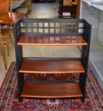 Contemporary Pier 1 Black and Woodgrain Finish Folding Three Shelf Bookcase