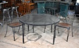Vintage Mid-Century Modern Metal Patio Table with Glass Top and Three Chairs