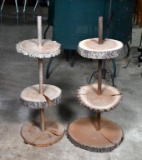 Pair of Rustic Three-Tier Tree Cookie Shelf Stands