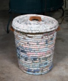 Woven Rag Wooden Handle Lidded Laundry Basket