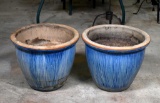 Pair of Blue Glazed Stoneware Jardinieres Lot 145