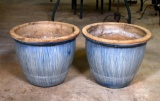 Pair of Blue Glazed Stoneware Jardinieres Lot 146