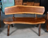 NC Craftsman Frank Burnette Black Walnut Wooden Live Edge Slab Bench with Back, 2010, Signed