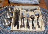 Lot of Customcraft Monogrammed Stainless 61 Pieces Flatware & Three Pewter Jefferson Cups