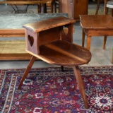 NC Craftsman Three-Legged Walnut Table with Two Tiers & Heart Cut Outs