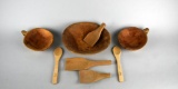 Lot of Eight Pieces of Wooden Serving Bowls, Scoops, & Spoons