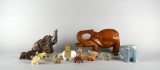 Lot of Fourteen Wooden, Stone, Ceramic, & Glass Elephant Figurines