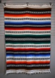 Vintage Mexican Blanket Textile with Red, Green & Blue Stripes