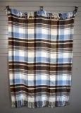 Vintage Machine Woven Throw with Blue, Brown, White Plaid
