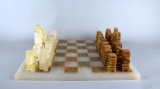 Vintage Onyx Brown & Cream Color Chess Set