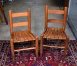 Two Children's Vintage Oak Wood Slat Seat Chairs