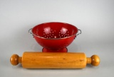 Vintage Enamel Colander & Wooden Rolling Pin