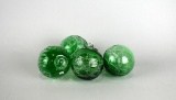 Four Emerald Green Cut Glass Ball Ornaments