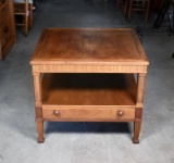 Two-Tier Fruitwood End Table with One Drawer
