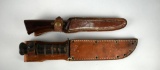 Two Vintage Knives with Leather Sheaths: US Navy & Western Cutlery Fillet Knife