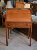 Small Antique Oak Wood Drop Front Secretary