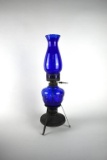 Blue Glass & Metal Oil Lamp