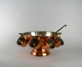 Copper & Brass Punch Bowl Set: Bowl, Ladle, Eight Cups