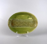 Textured Green Studio Art Pottery Oval Platter Signed 'Gloria'