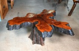Delta Cypress Cross-Cut Butterfly Tree Cookie Coffee Table with Epoxy Finish, Natural Stump Base