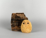Polished Side Stone Bookend & Carved Stone Owl