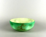 Round Green Glass Bowl with Moriage on Branches Design