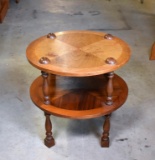 Round Two-Tier Mixed Woods End Table