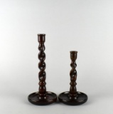 Pair of Wooden Barley Twist Candle Sticks