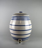 Glazed Stoneware Beverage Dispenser with Blue Stripes, #5