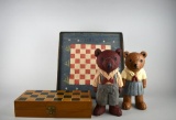Lot of Game Boards, Chess Pieces, & Country Bear Figurines