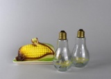 Ceramic 'Corn on Cob' Butter Dish & Advertising 'Light Bulb' Shakers