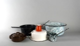 Lot of Six Vintage Pieces of Graniteware Kitchen Ware