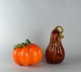 Two Autumnal Blown Glass Pumpkins / Gourds