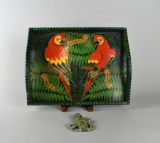 Decorative Parrot Tray & Red Ware Pottery Hanging Monkey