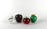 Lot of Four Art Glass, Stone, & Wood Apple Paper Weights