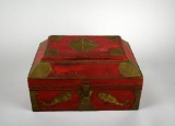 Vintage Brass Mounted Red Wooden Box