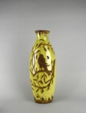 Tall Chartreuse & Brown Vase / Decor with Singing Bird