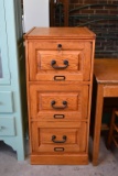 Sturdy Contemporary Like New Three Drawer Oak Legal Size Filing Cabinet with Keys