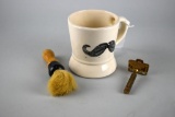Vintage Mustache Design Shaving Mug, with Brush & Gem Junior Razor