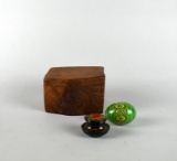 Lot of Three Decorative Wooden Objects: Box, Egg, Trinket box