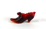 Fenton Ruby Art Glass Secret Cat Slipper Shoe Vase