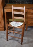 Antique Hickory Ladderback Chair with Woven Cane Seat and Braided Rug Seat Pad
