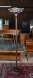 Tiffany-Style Dragonfly Stained Glass Torchiere Lamp, Bronze Finish Base and Pole