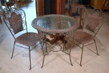Wrought Metal, Wicker and Glass 3-Piece Bistro Set