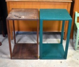 Two Matching Wooden Stands, One Painted Green