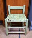 Mint Green Painted Old Woven Splint Seat Stool