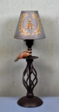 Bronze Finish Cage Style Table Lamp with Honey Bee & Vine Motif Shade