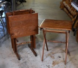 Vintage Set of Four Folding Wooden TV Trays with Stand