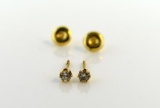 Round Solitaire Diamond and 14K Gold Earrings